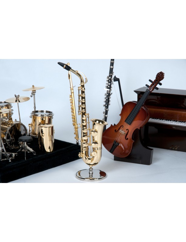 Trombone miniature : instrument de musique en laiton doré hauteur 15 cm
