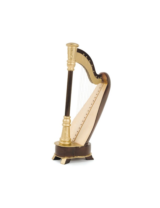 Harpe miniature : instrument de musique en bois vernis hauteur 16 cm  largeur 8,5 cm